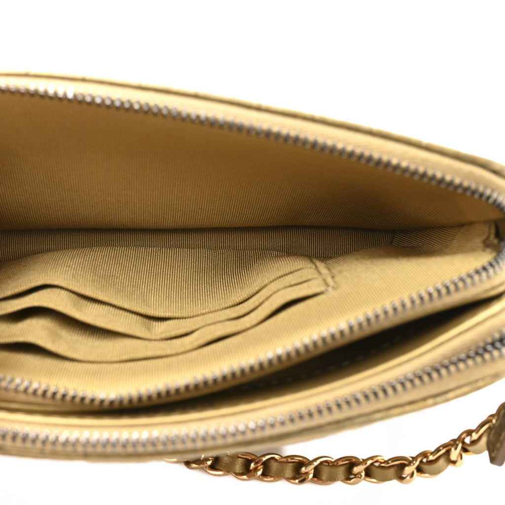 Chanel Metallic Calfskin Crocodile Embossed Small Gabrielle Clutch With Chain Gold