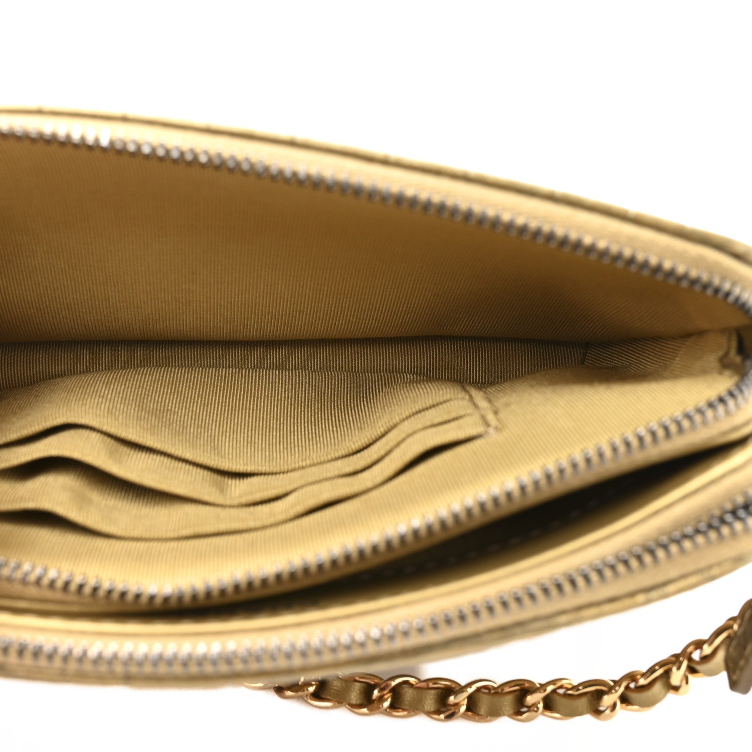 Chanel Metallic Calfskin Crocodile Embossed Small Gabrielle Clutch With Chain Gold