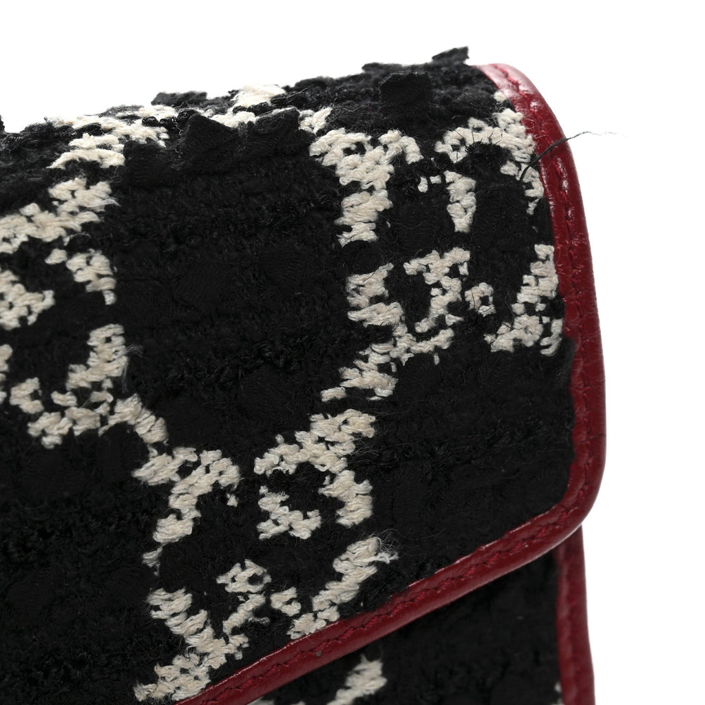 Gucci Tweed GG Monogram Mini Dionysus Chain Wallet Black White Romantic Cherry