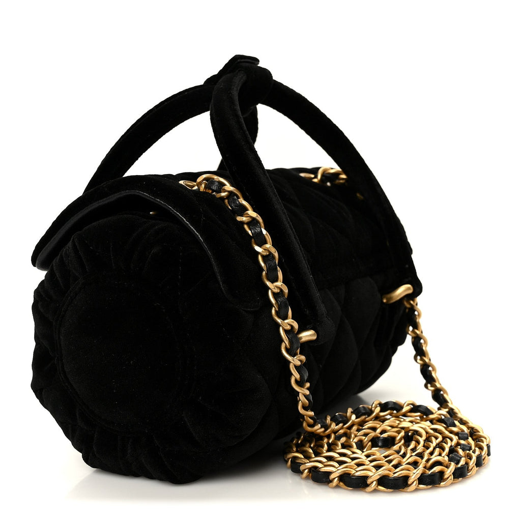 Chanel Velvet Quilted Mini Top Handle Flap Black