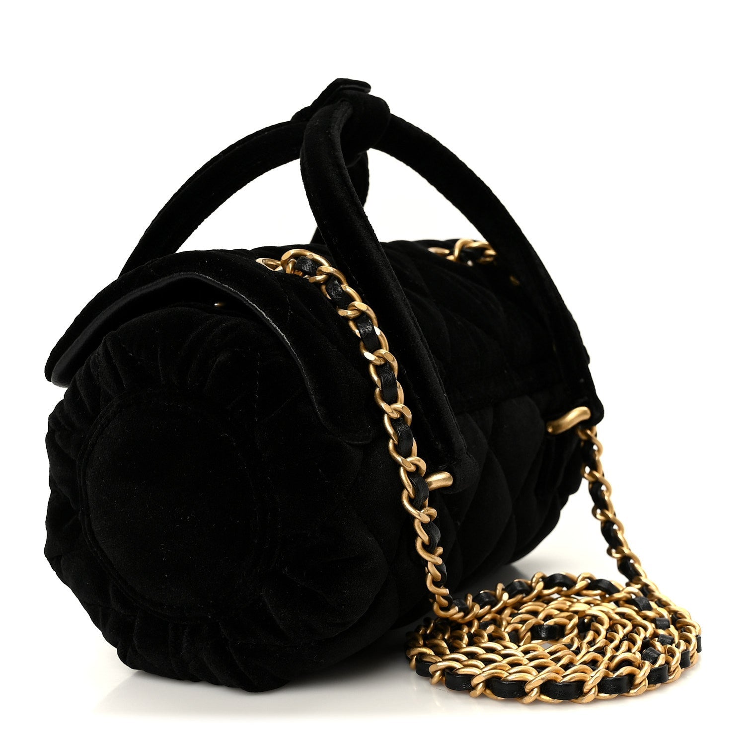 Chanel Velvet Quilted Mini Top Handle Flap Black
