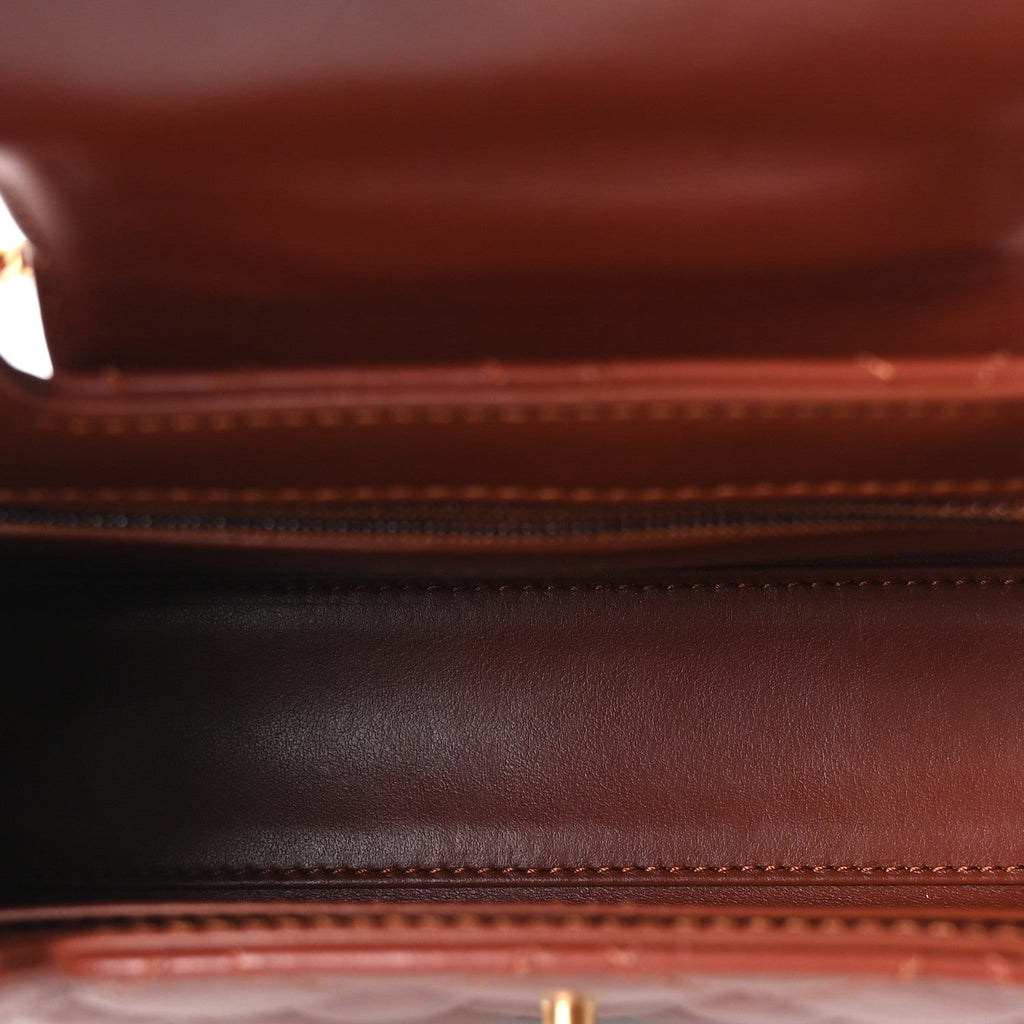 Chanel Shiny Aged Calfskin Quilted Nano Kelly Shopper Brown