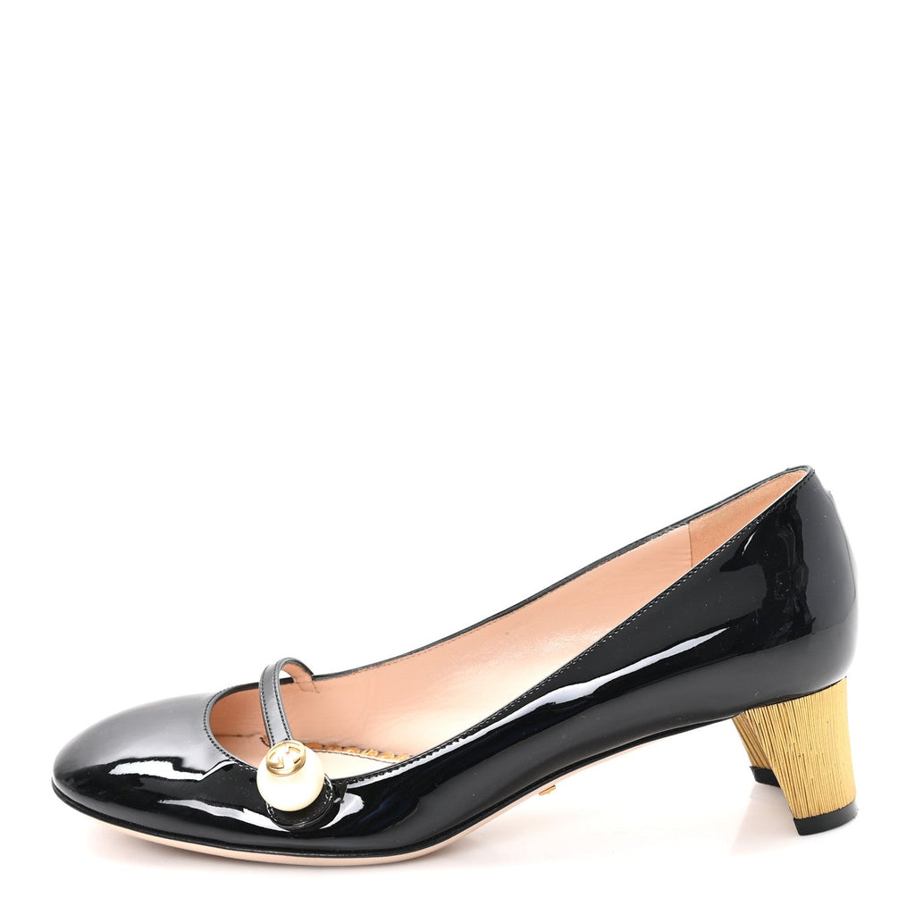 Gucci Vernice Crystal Pearl Embellished Mary Jane Pumps  36 Black