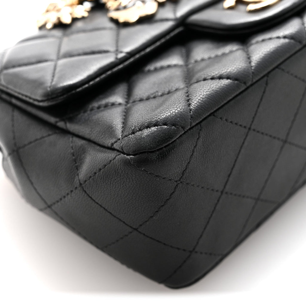Chanel Lambskin Quilted Mini Coco Charms Rectangular Flap Black
