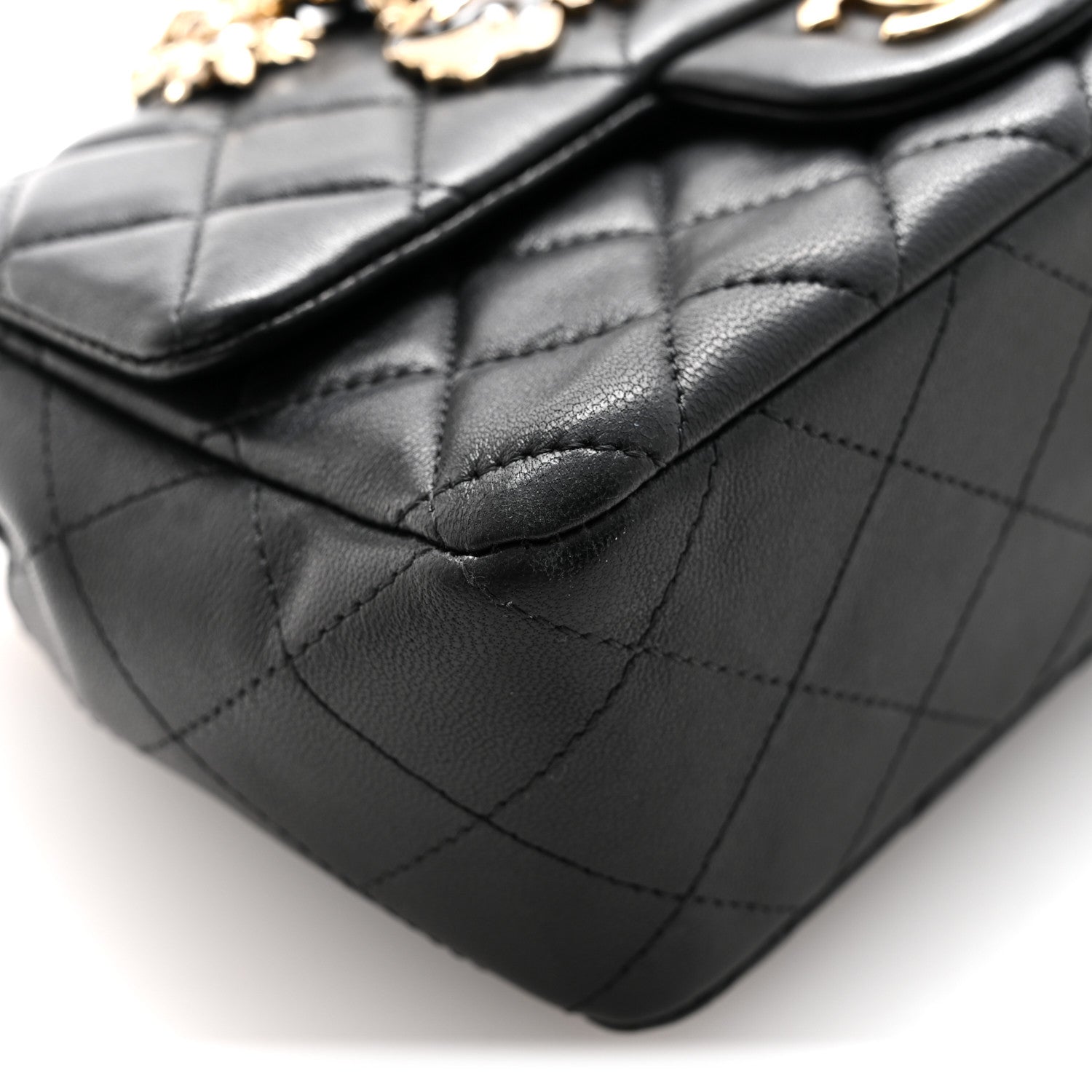 Chanel Lambskin Quilted Mini Coco Charms Rectangular Flap Black