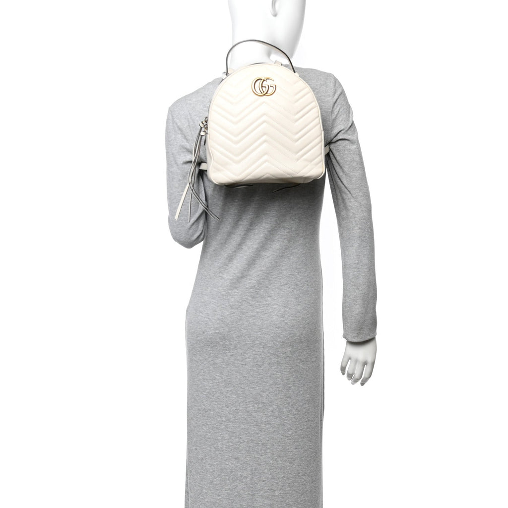Gucci Calfskin Matelasse GG Marmont Dome Backpack White
