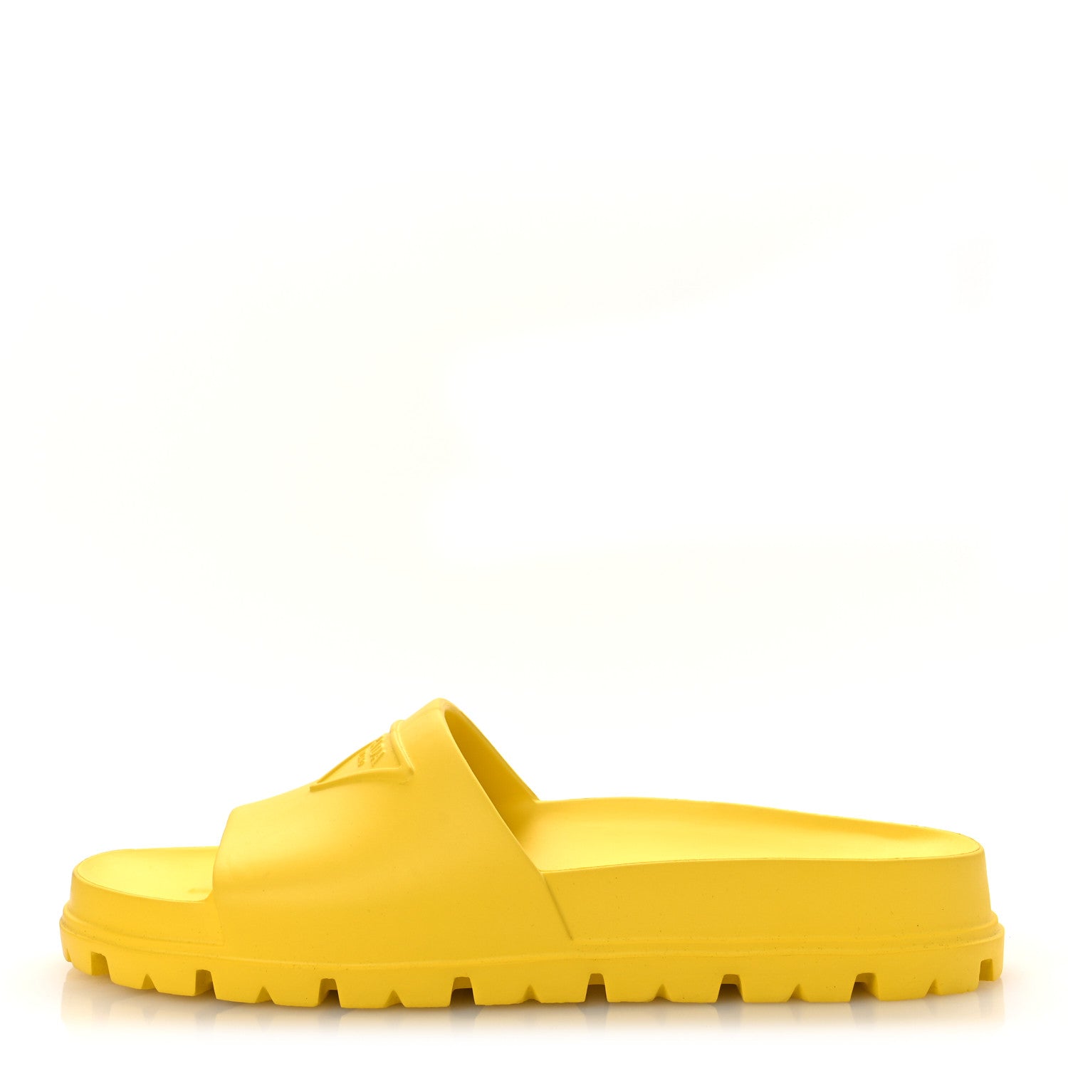 Prada EVA Rubber Triangle Logo Embossed Womens Lug Sole 20mm Slide Sandals 41 Sole