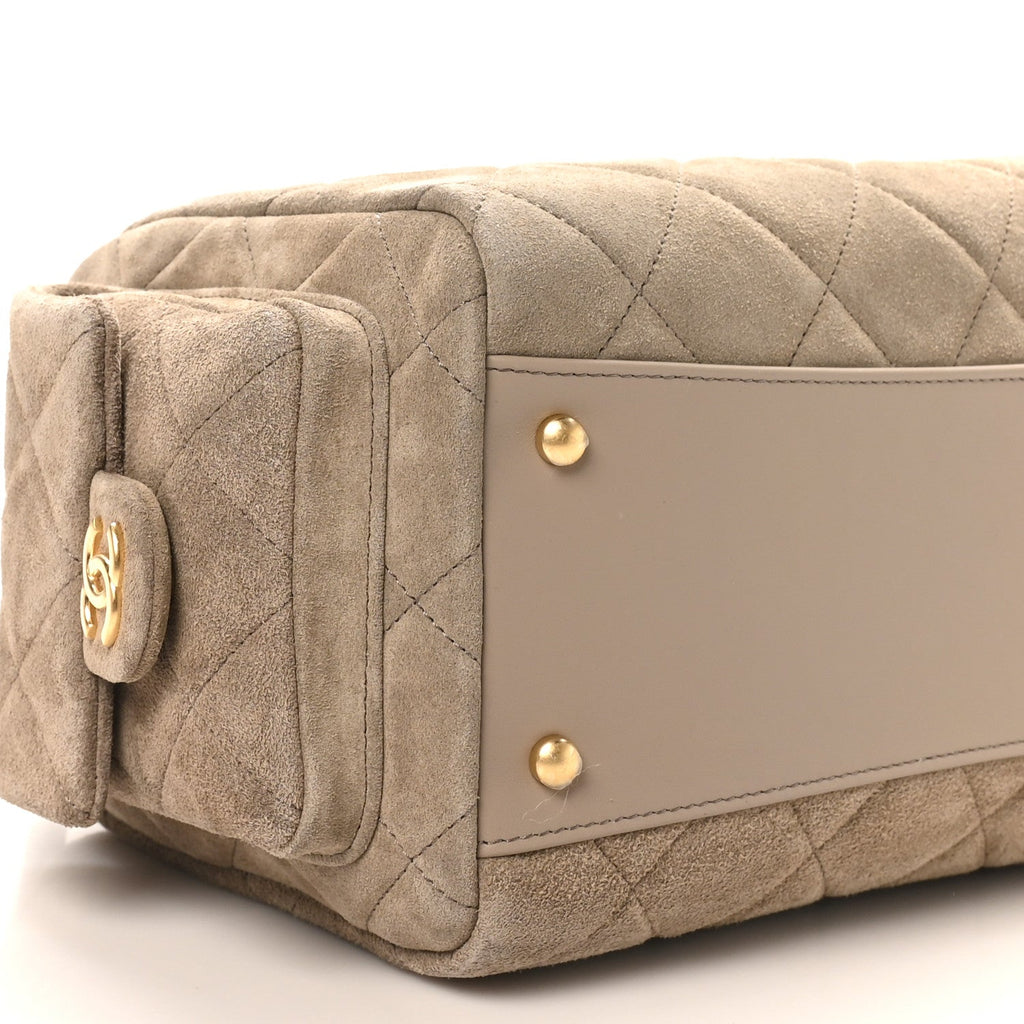 Chanel Suede Quilted Chanel 25 Bowling Bag Dark Grey