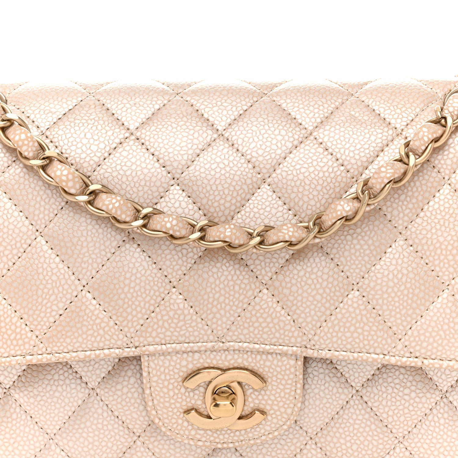 Chanel Pearly Caviar Quilted Medium Double Flap Light Beige