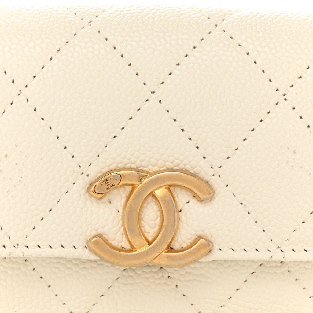 Chanel Shiny Caviar Quilted Chain Melody Belt Bag White