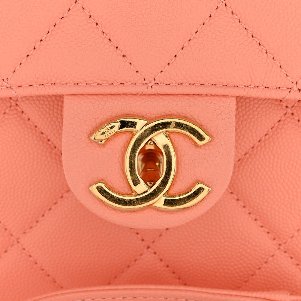 Chanel Caviar Quilted Handy Box Vanity Case Orange