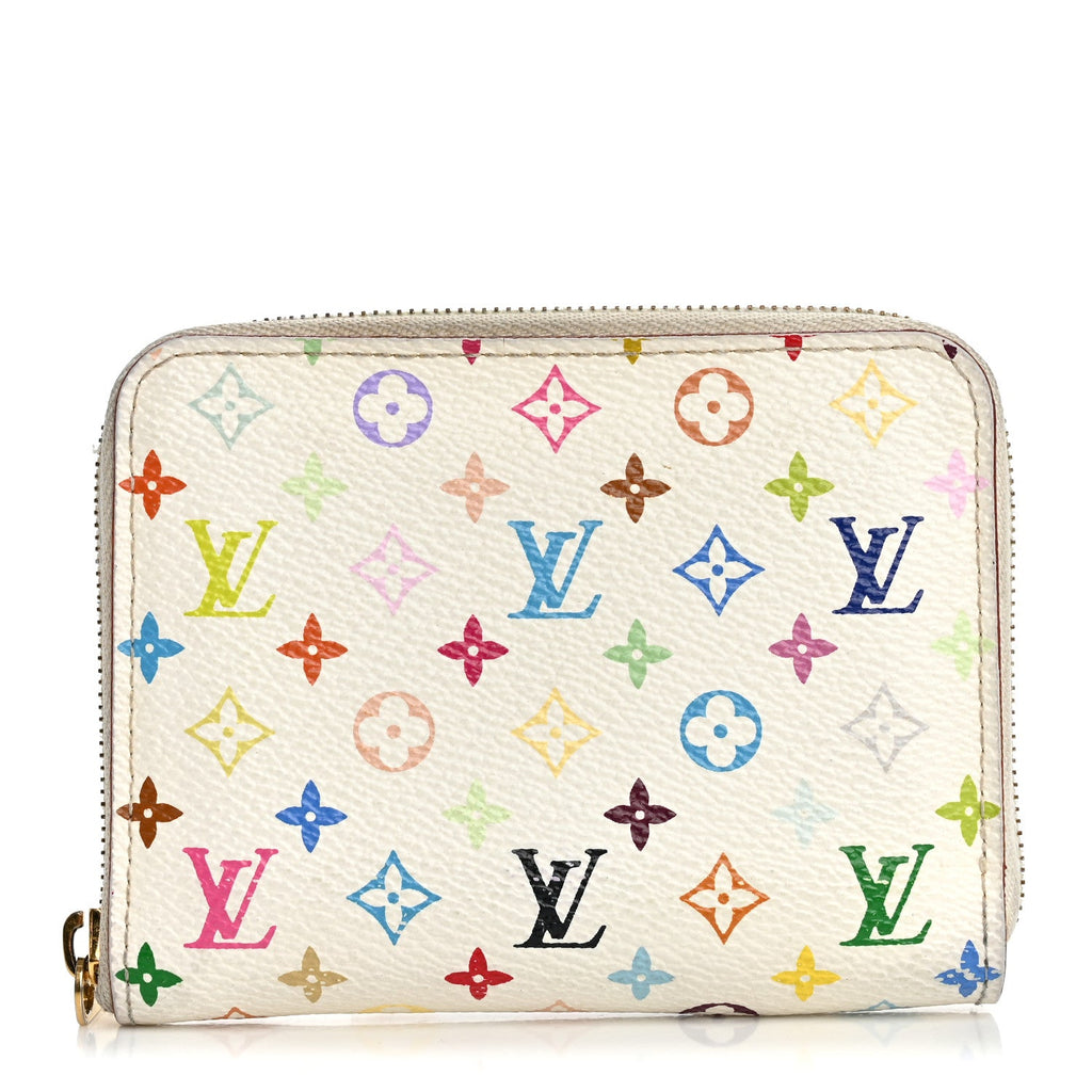 Louis Vuitton Monogram Multicolor Zippy Coin Purse Wallet White Litchi