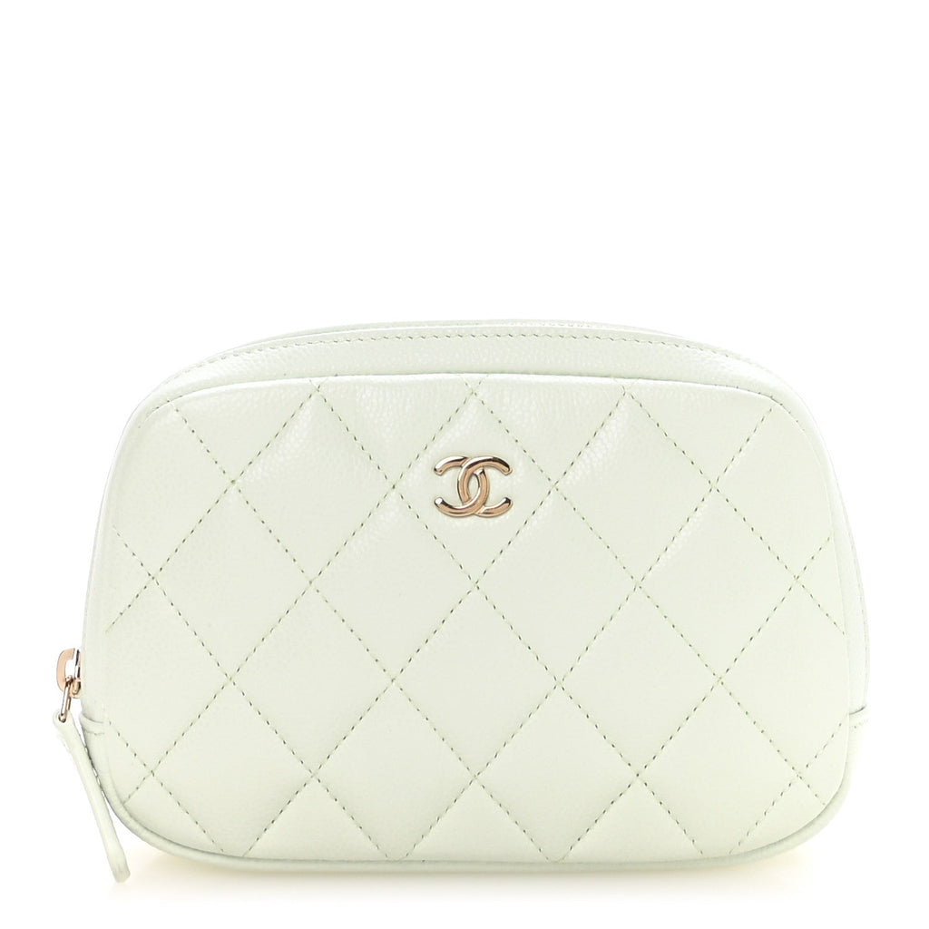 Caviar Quilted Small Curvy Pouch Cosmetic Case Light Green