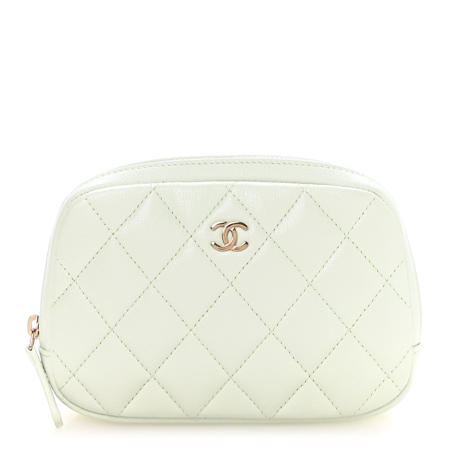 Caviar Quilted Small Curvy Pouch Cosmetic Case Light Green