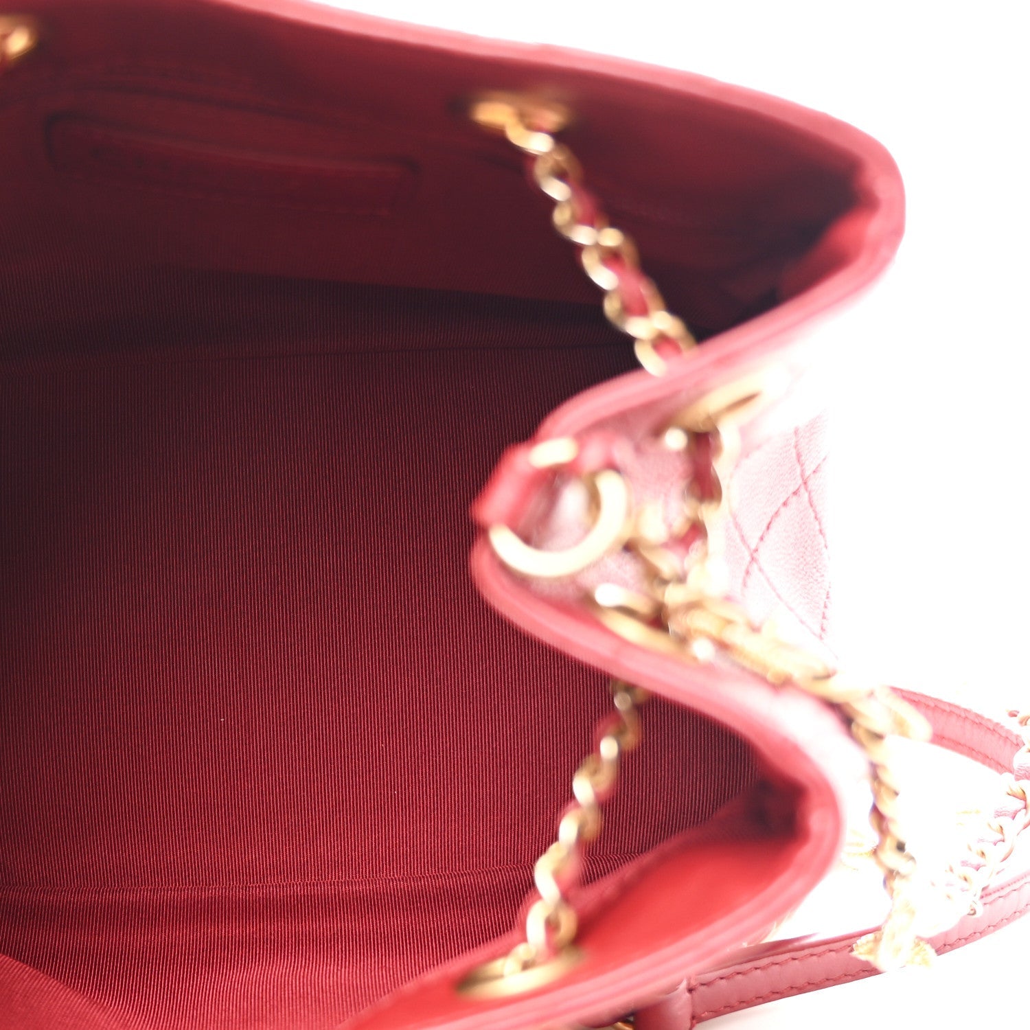 Chanel Calfskin Stitched Small Egyptian Amulet Drawstring Bag Red