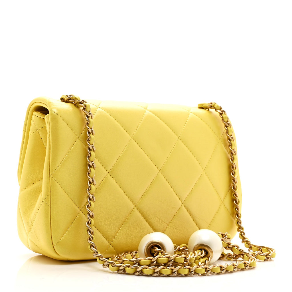 Chanel Iridescent Lambskin Quilted Mini Rectangular Pearl Crush Flap Yellow