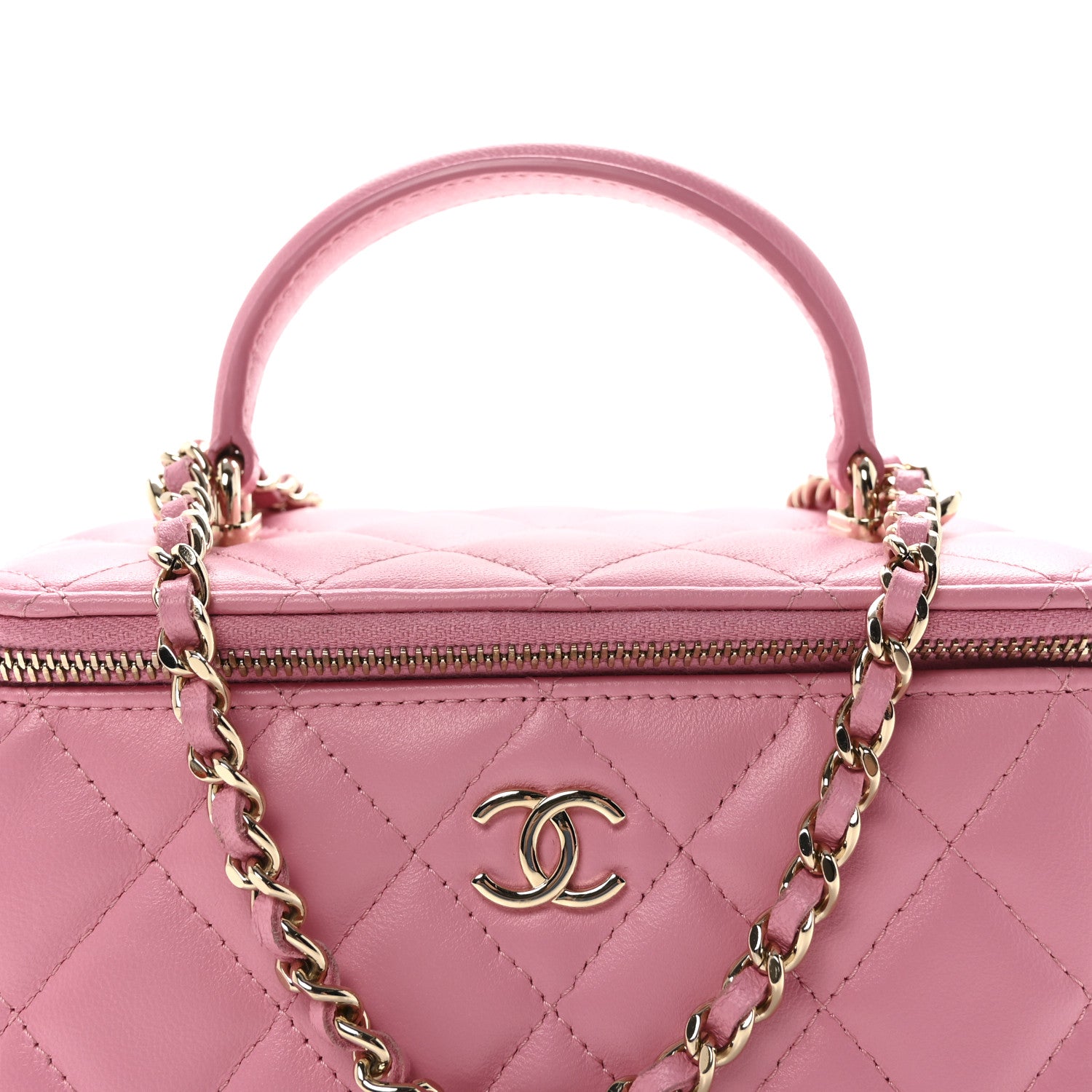 Chanel Lambskin Quilted Small Top Handle Vanity Case With Chain Pink