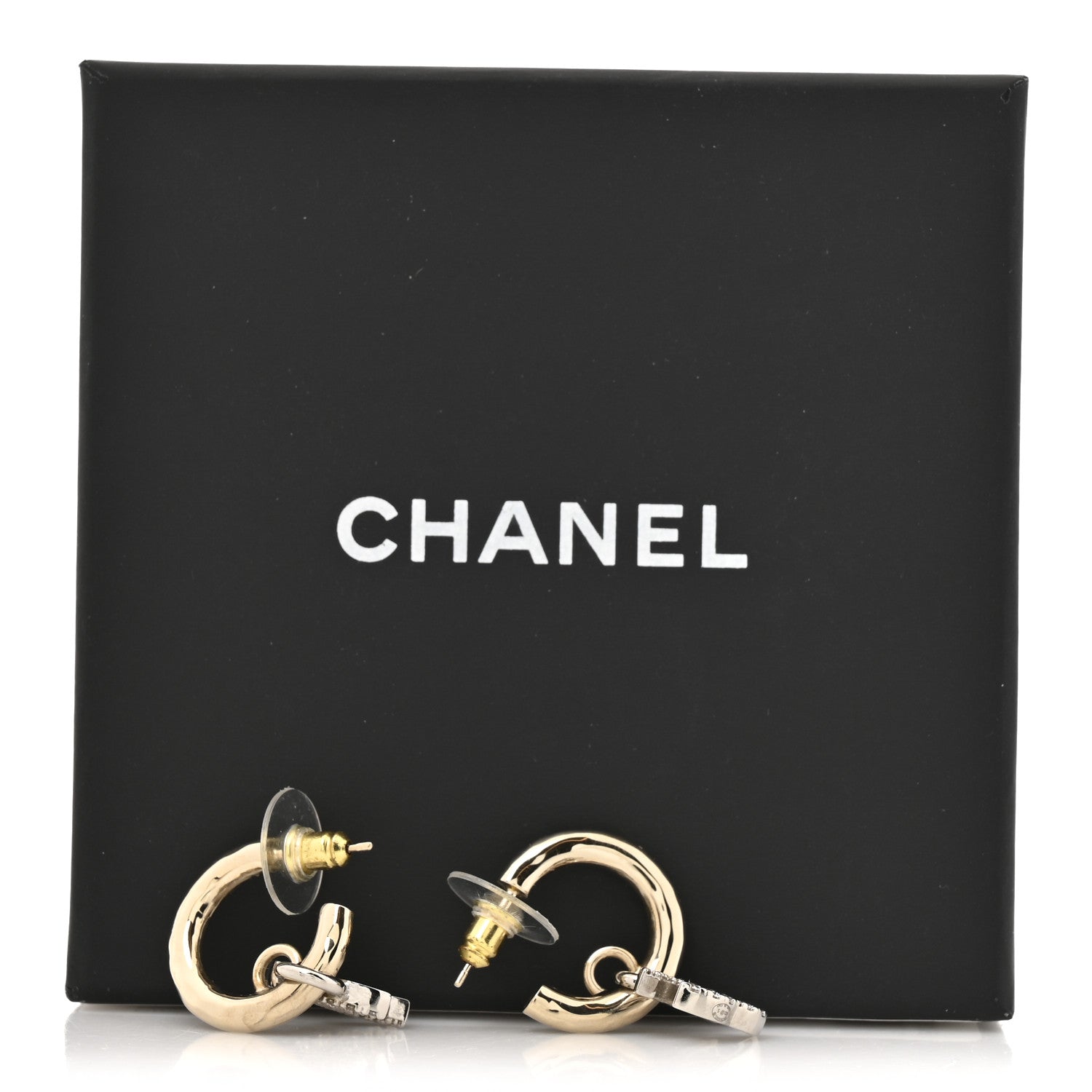 Metal Crystal CC Hoop Drop Earrings Gold