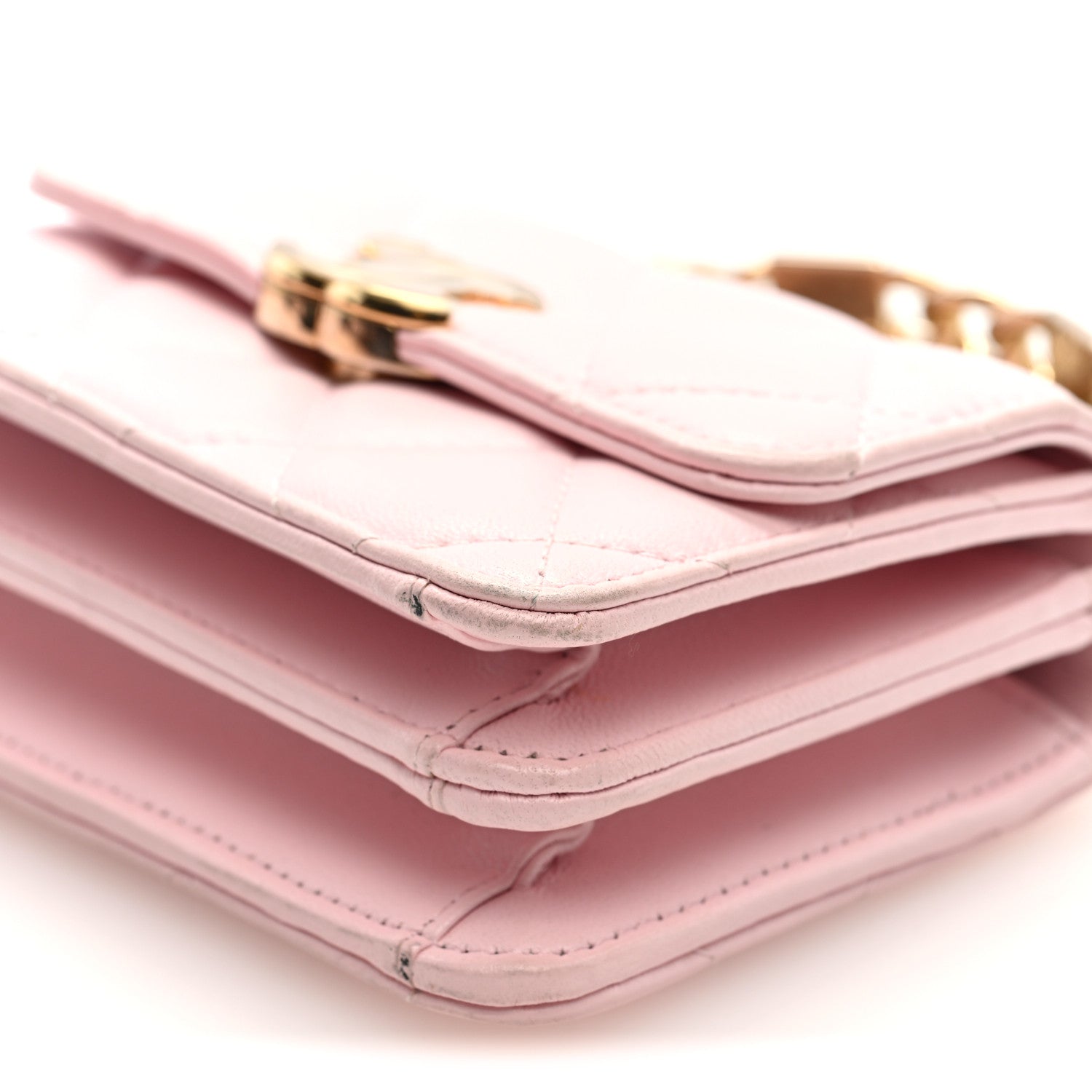 Chanel Lambskin Quilted Pick Me Up Clutch With Chain Pink