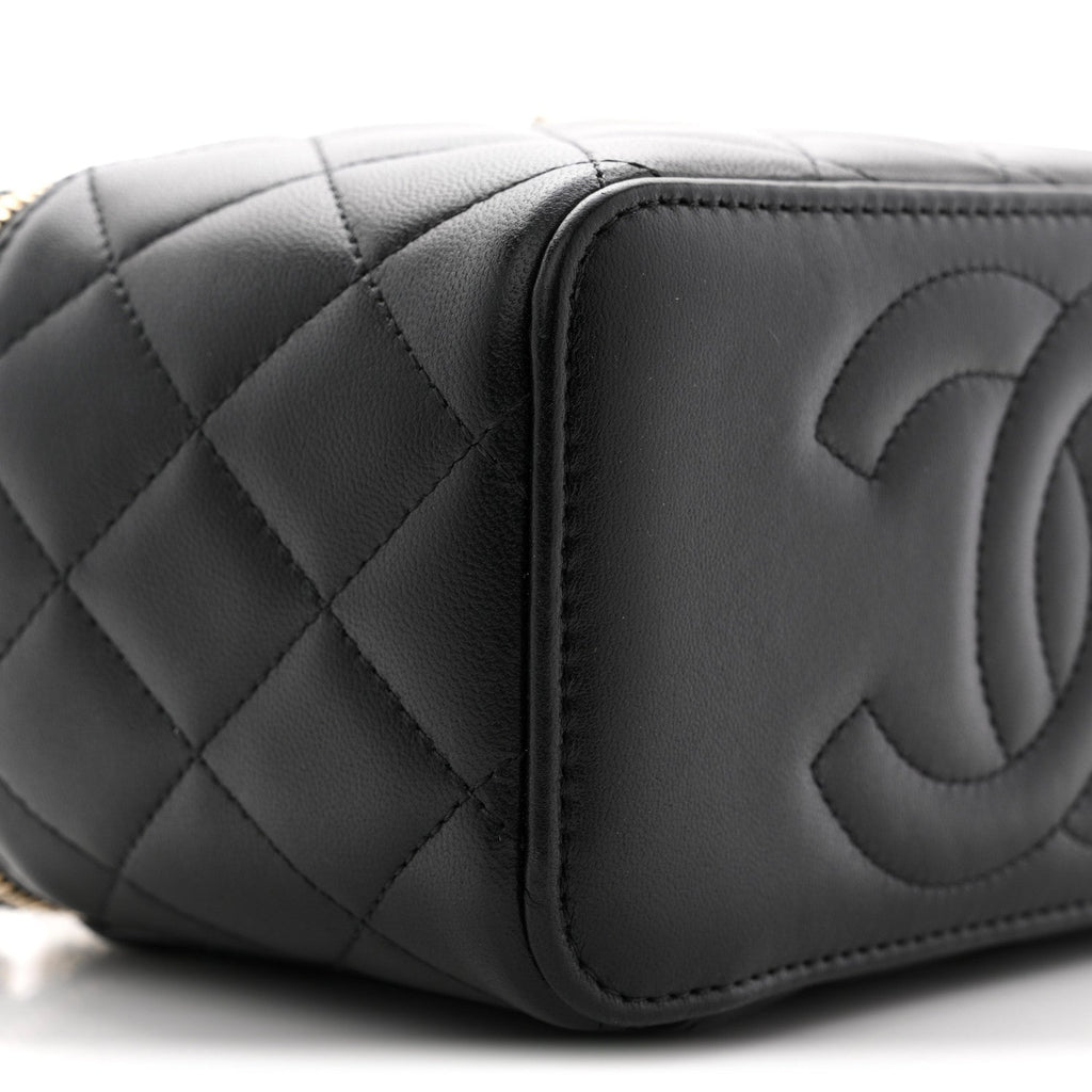 Chanel Lambskin Quilted Small Top Handle Vanity Case With Chain Black