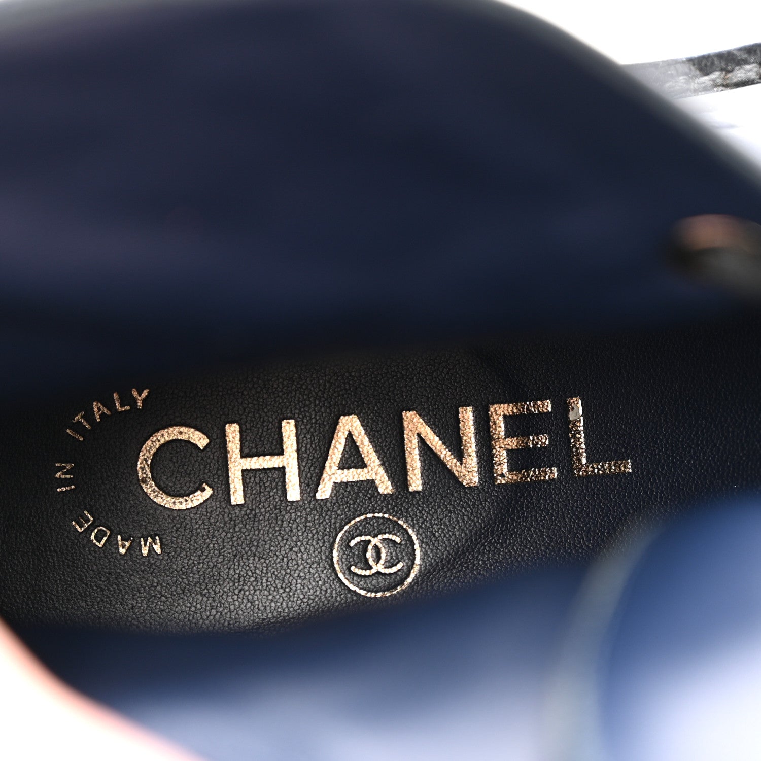 Chanel Shiny Lambskin Quilted Lace Up Combat Boots 36.5 Navy Black