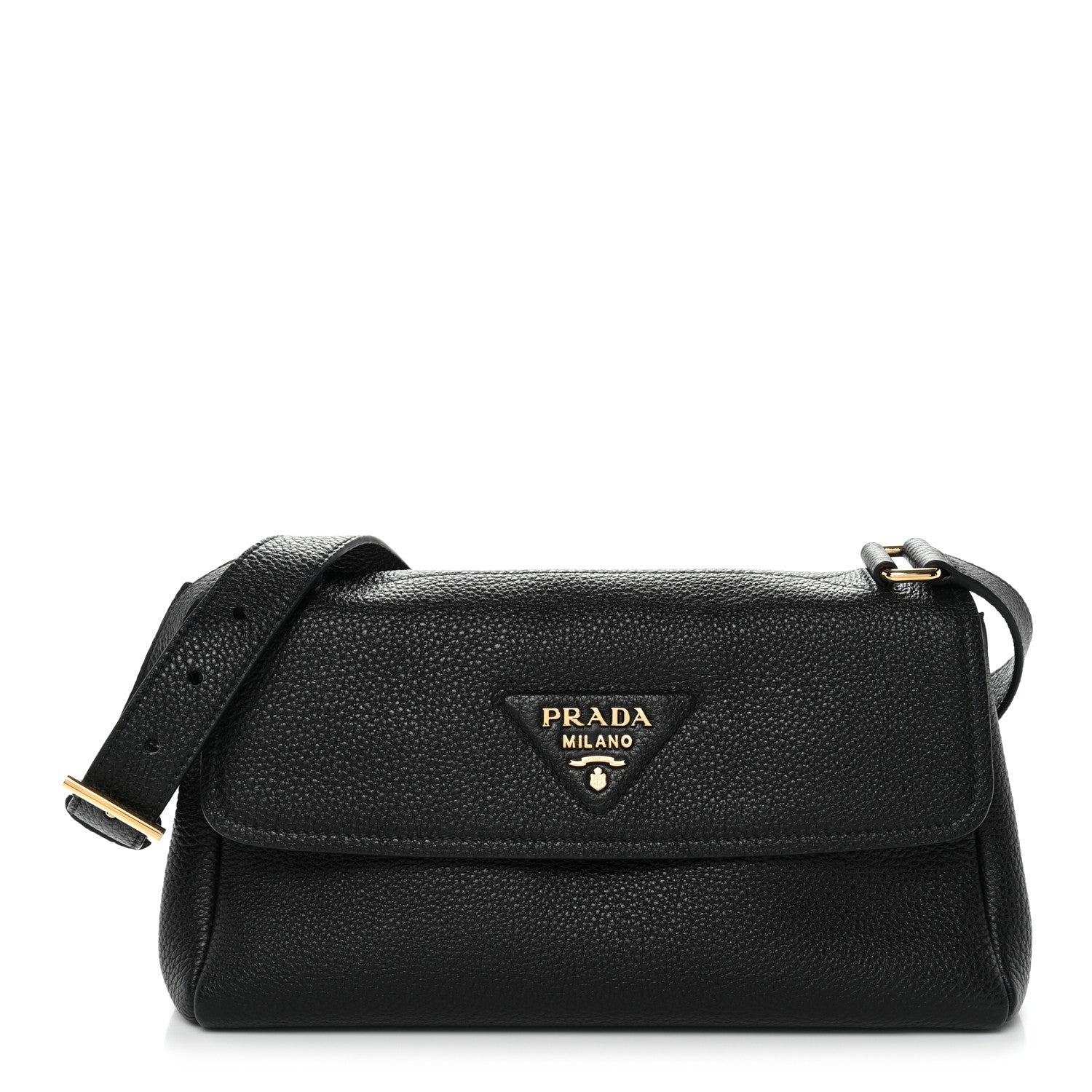 Prada Vitello Daino Soft Flap Shoulder Bag Black