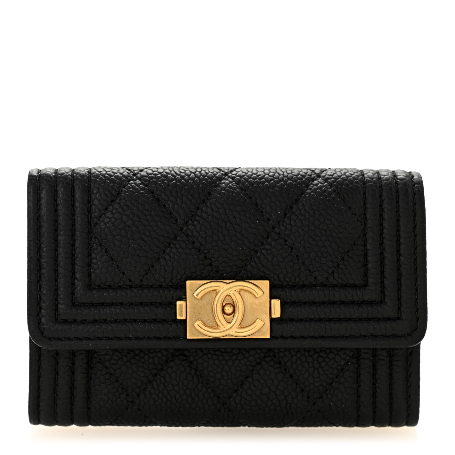 Caviar Quilted Boy Flap Card Holder Black