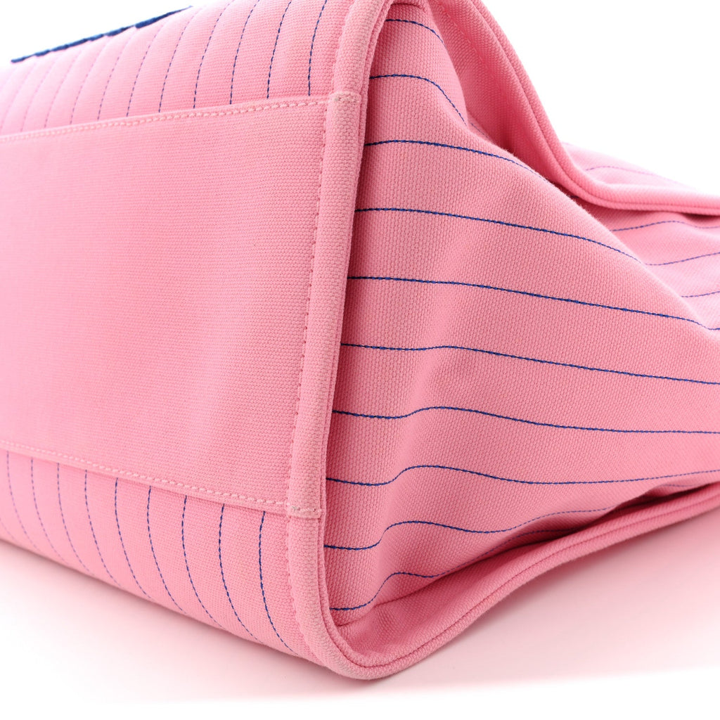 Chanel Canvas Calfskin Striped Large Deauville Tote Pink Blue
