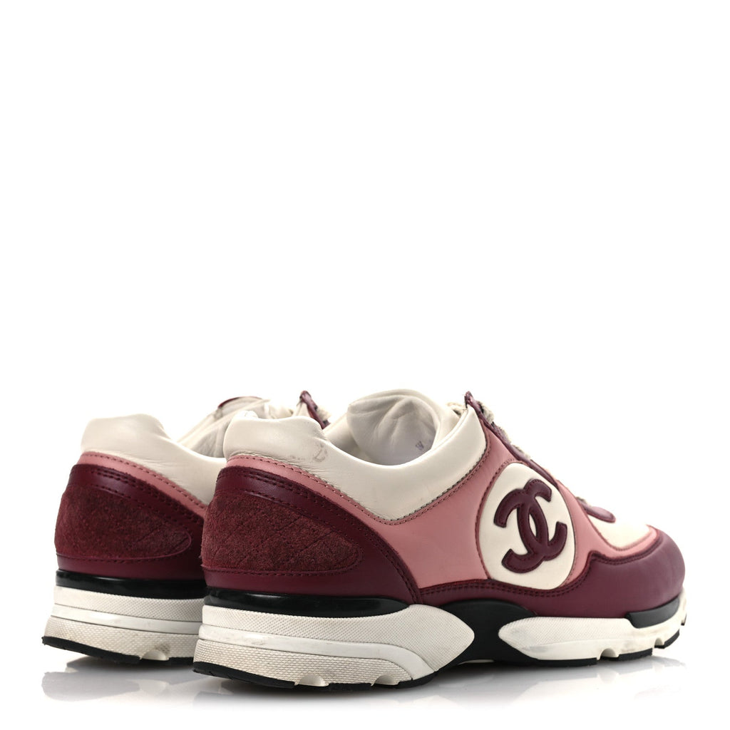 Calfskin CC Sneakers 38.5 Light Burgundy White Pink