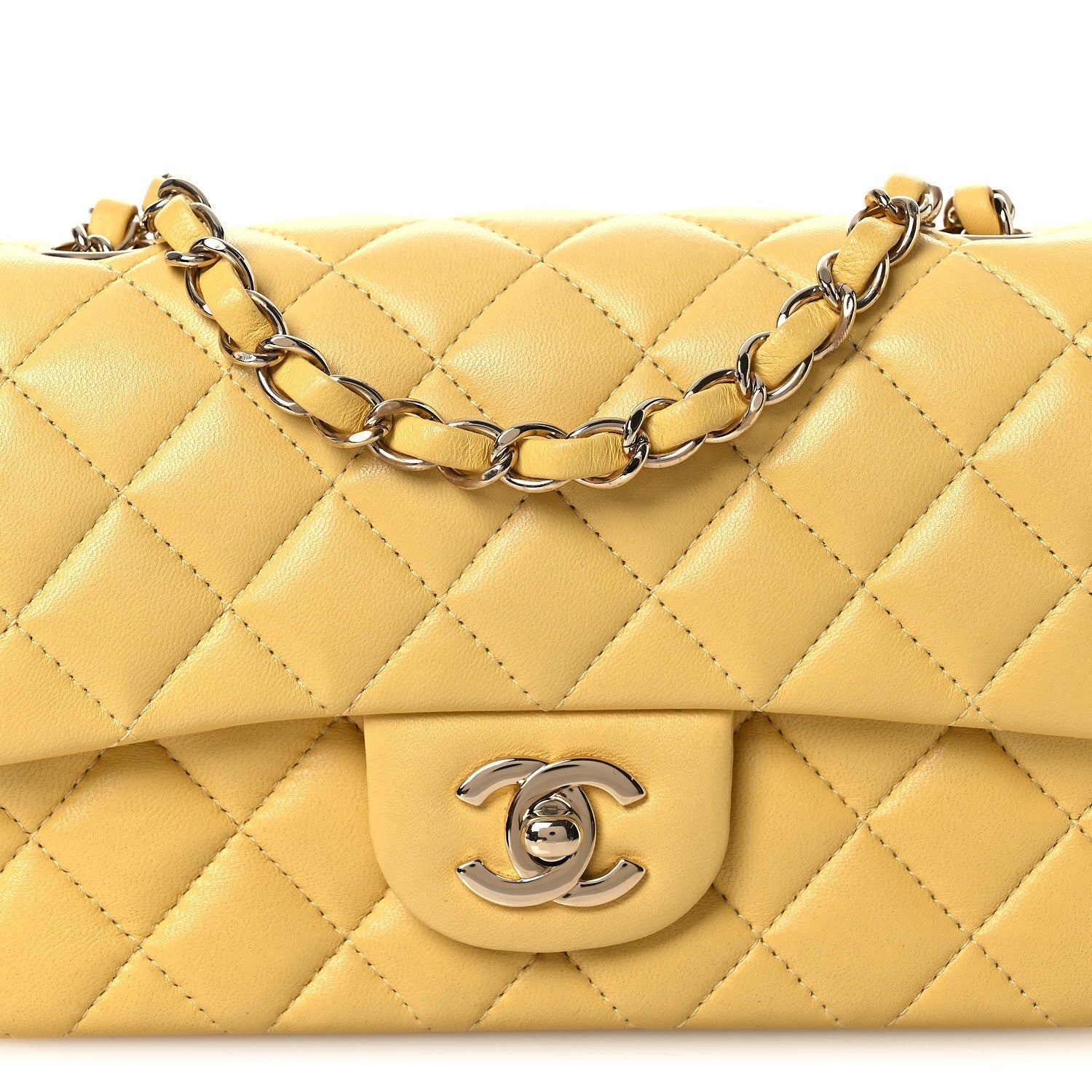 Chanel Lambskin Quilted Mini Rectangular Flap Yellow