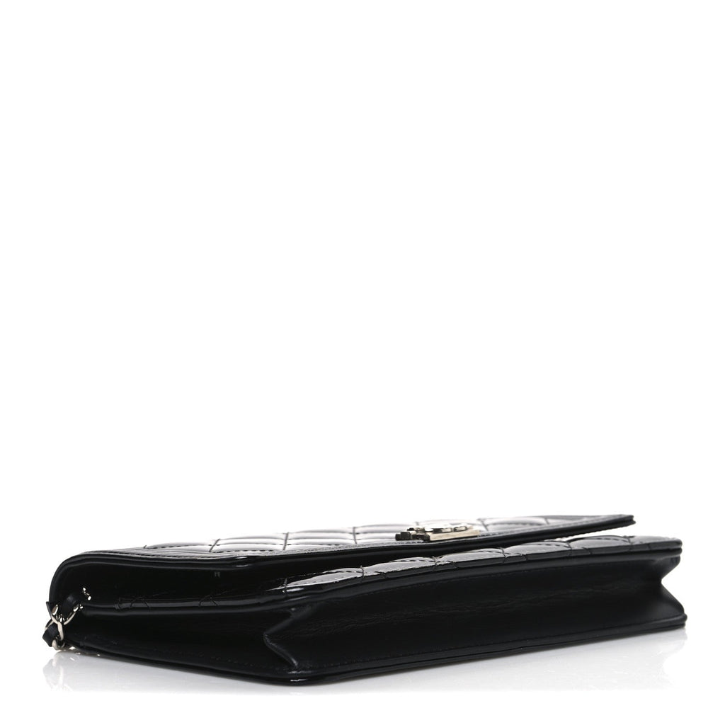 Chanel Patent Calfskin Quilted Boy Wallet On Chain WOC Black