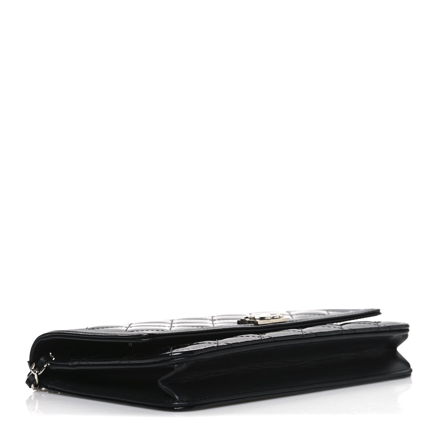 Chanel Patent Calfskin Quilted Boy Wallet On Chain WOC Black