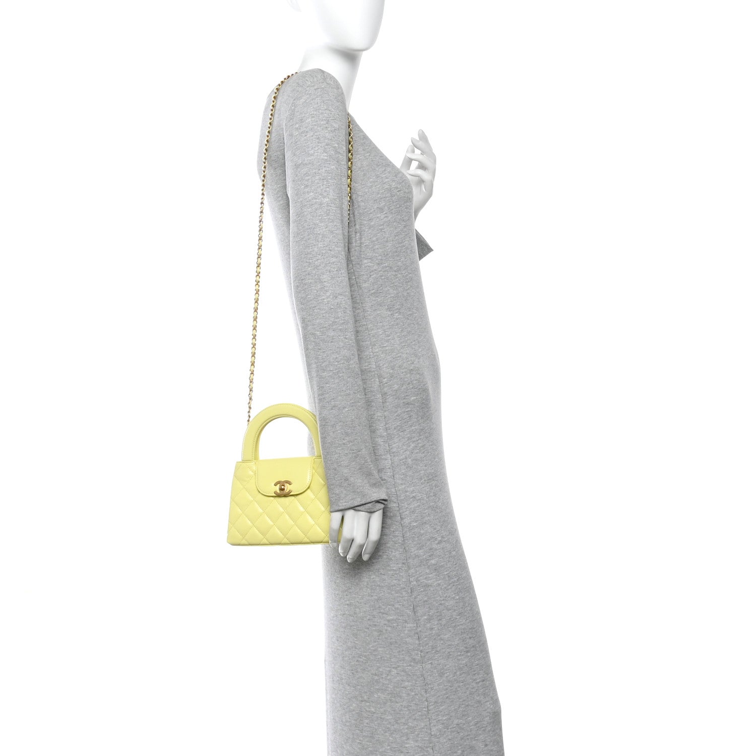 Chanel Shiny Aged Calfskin Quilted Nano Kelly Shopper Light Yellow