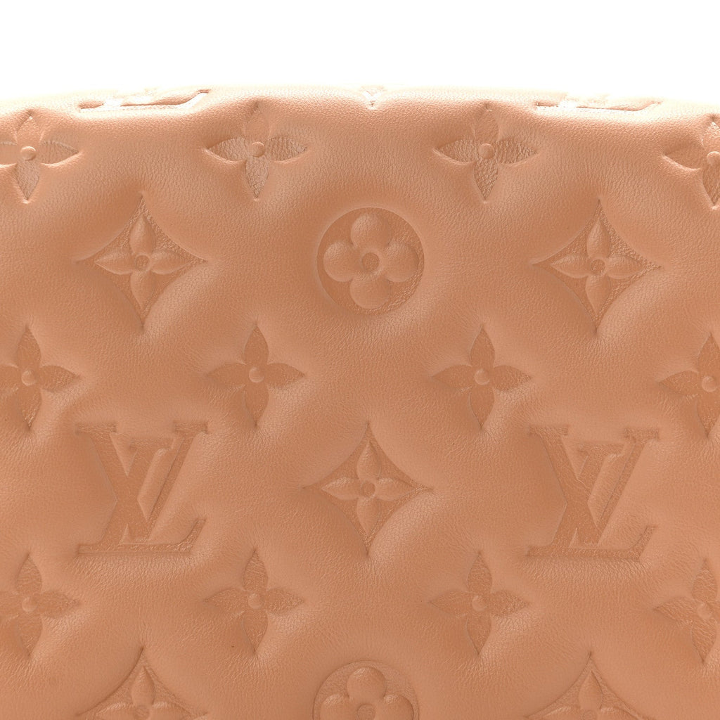 Louis Vuitton Lambskin Embossed Monogram Pochette Coussin Camel