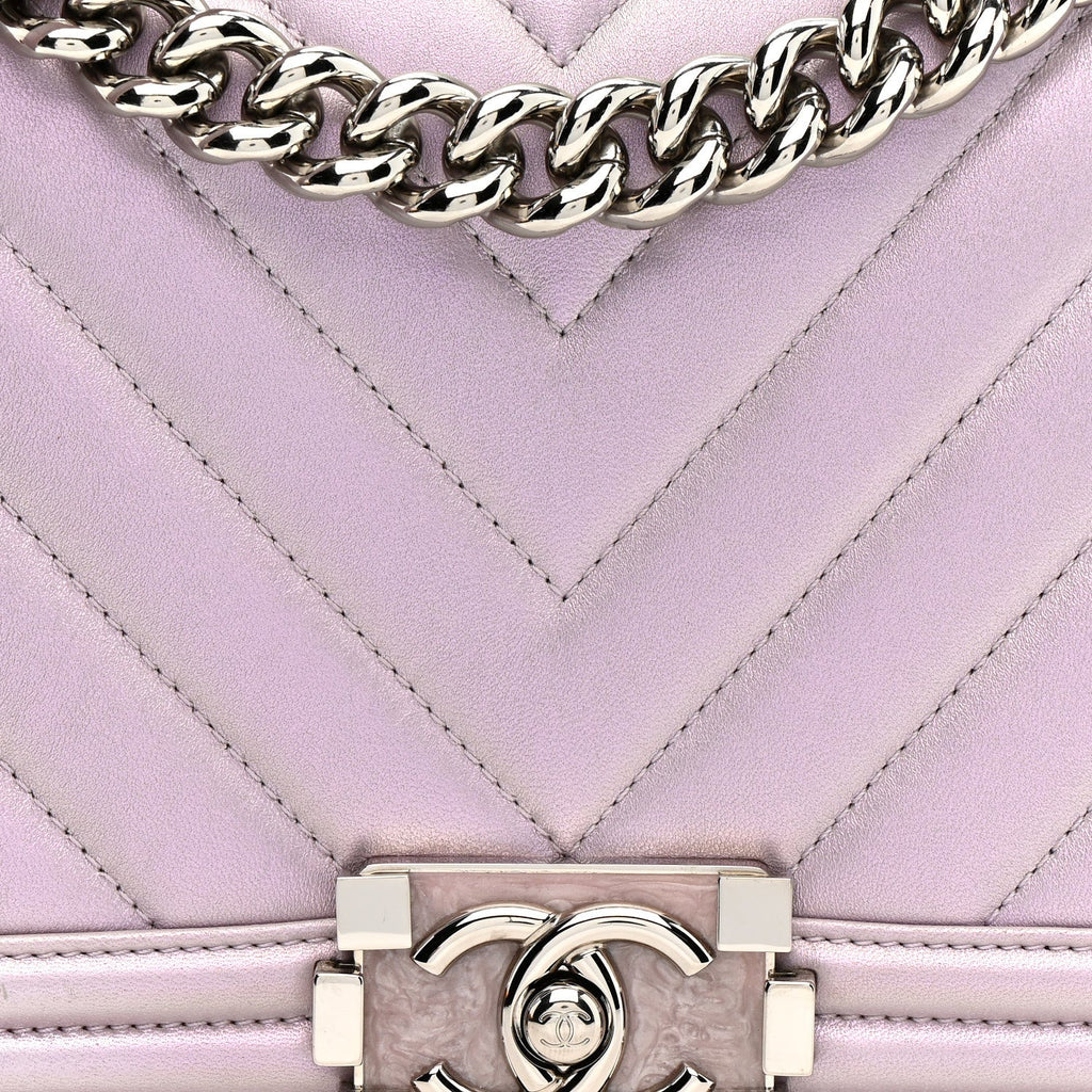 Chanel Iridescent Lambskin Chevron Quilted Medium Boy Flap Purple