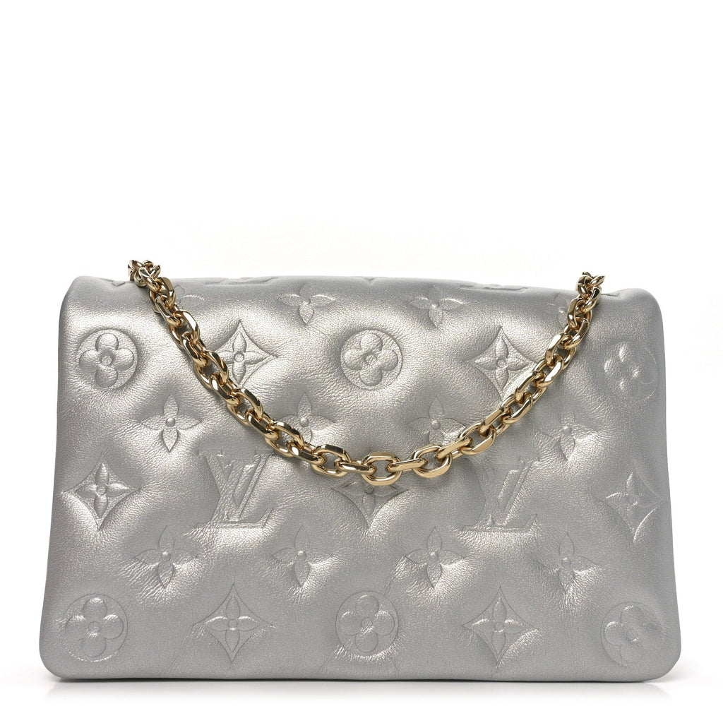 Louis Vuitton Metallic Lambskin Embossed Monogram Pochette Coussin Silver