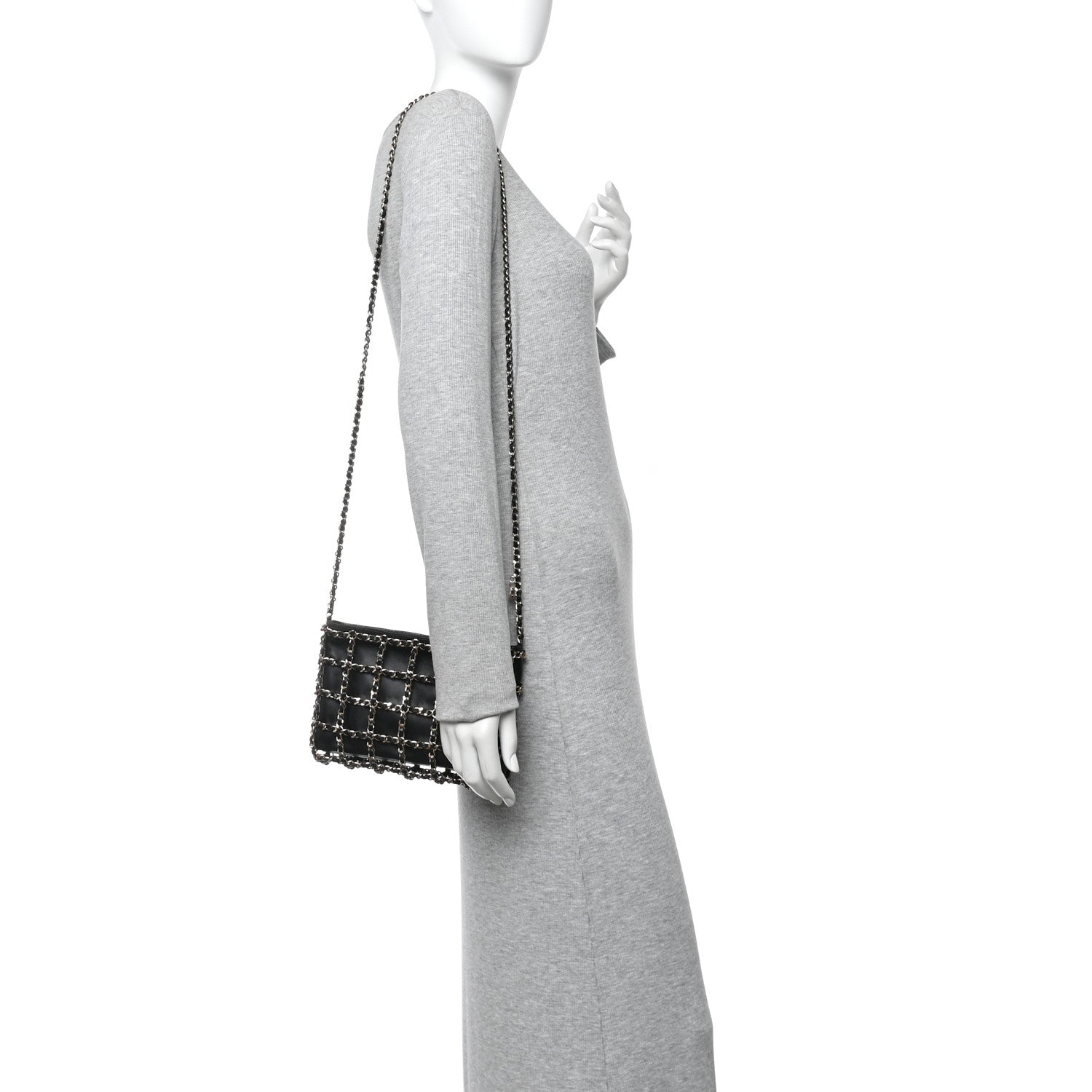 Chanel Lambskin Chain Frame Shoulder Bag Black