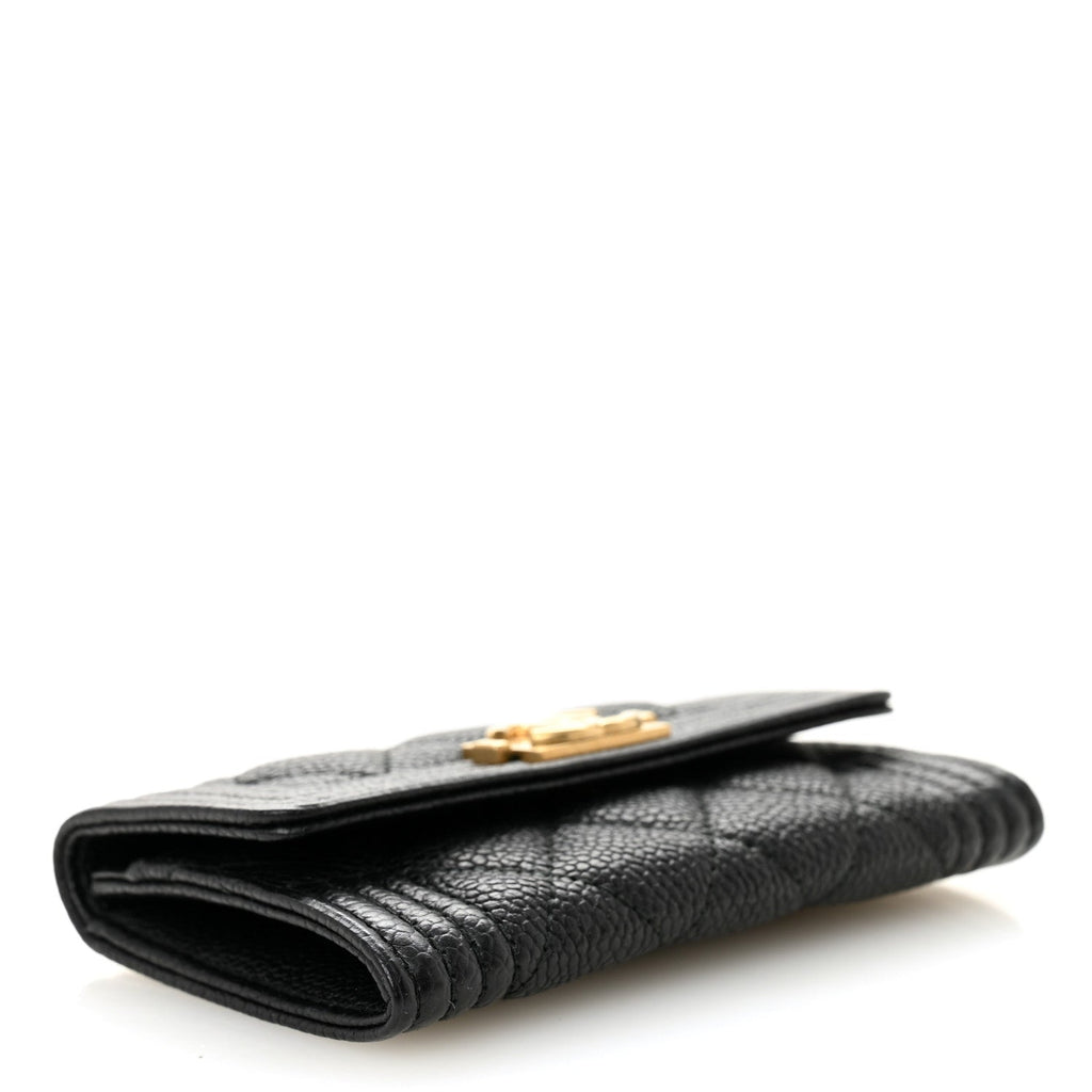 Caviar Quilted Boy Flap Card Holder Black