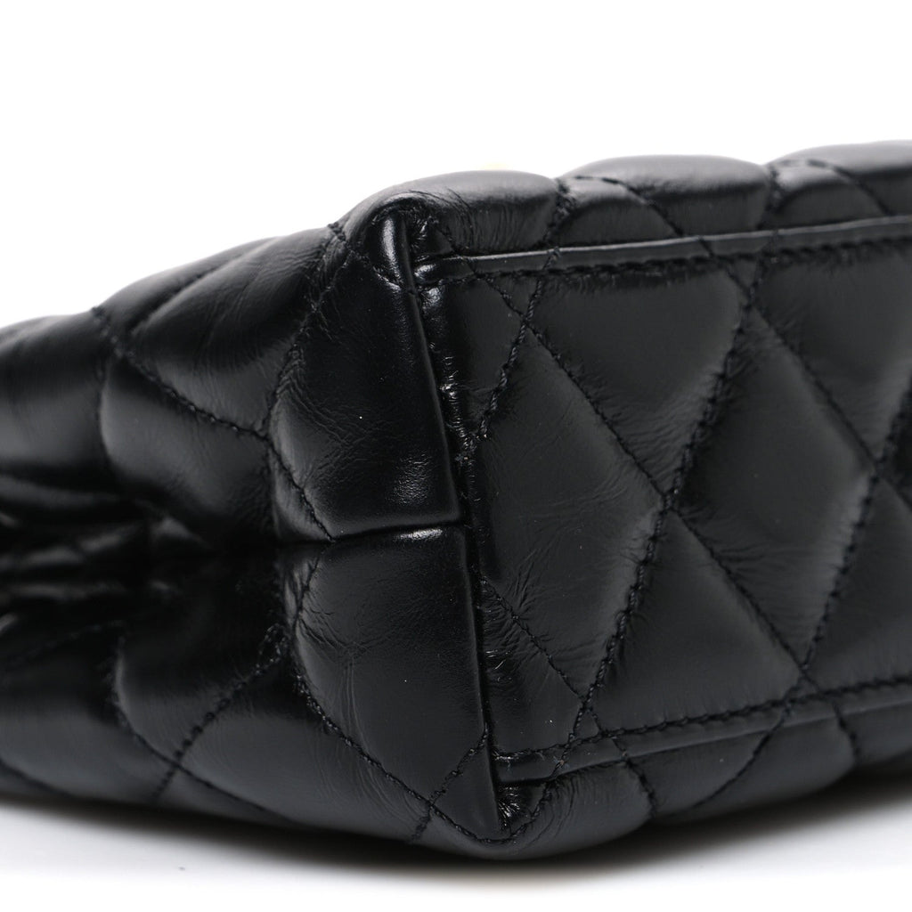 Chanel Shiny Aged Calfskin Quilted Nano Kelly Shopper Black