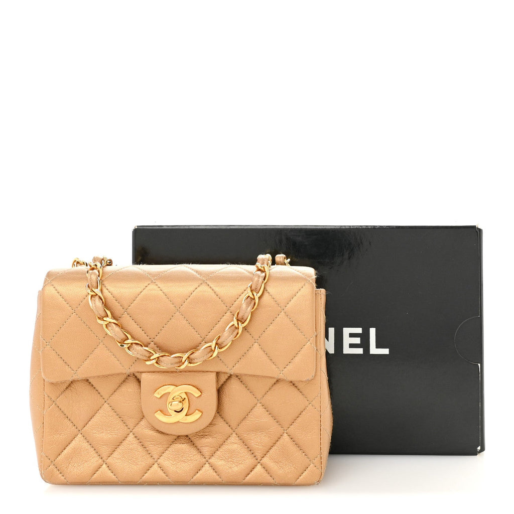 Chanel Metallic Lambskin Quilted Mini Square Flap Bronze