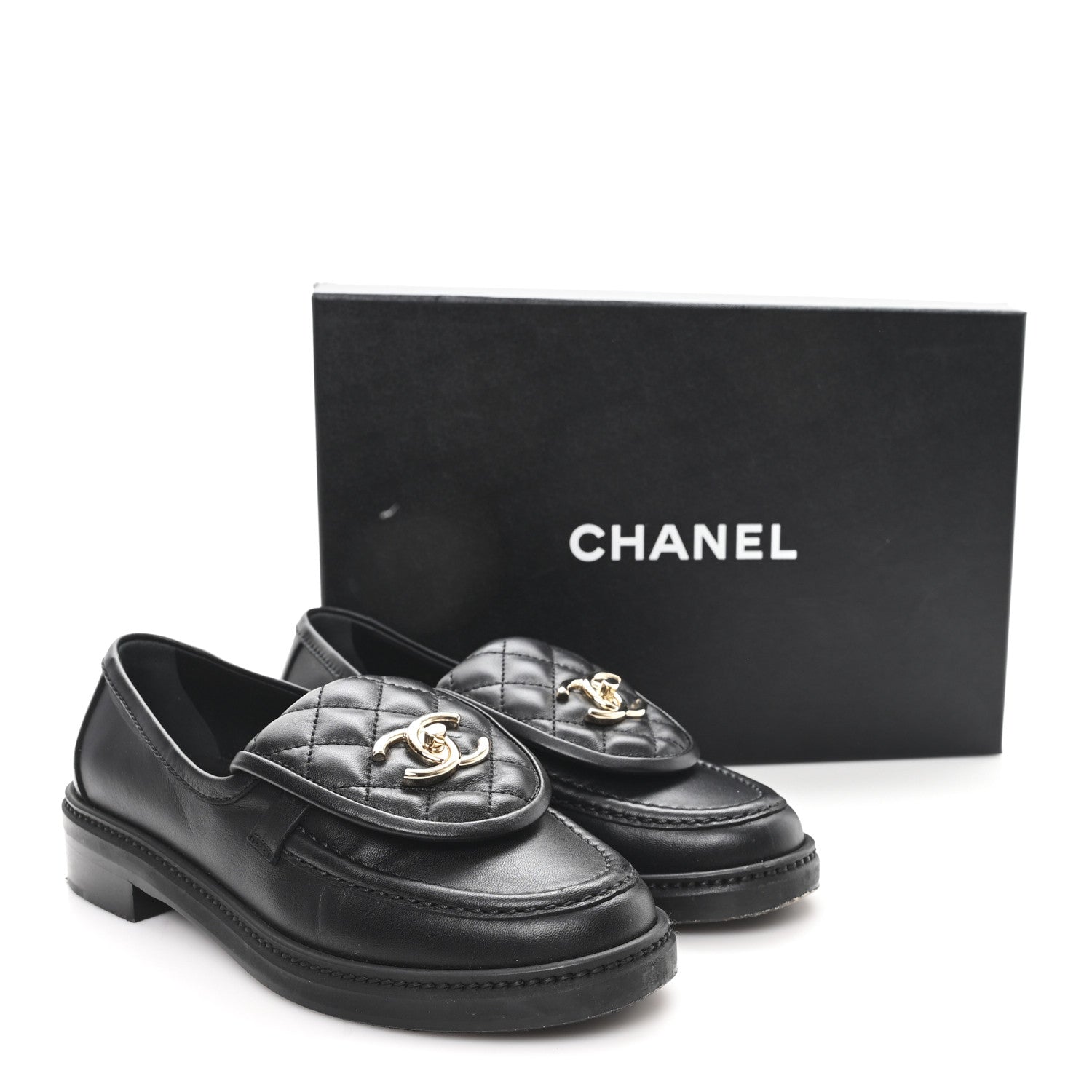 Lambskin Quilted CC Turnlock Loafers 36 Black