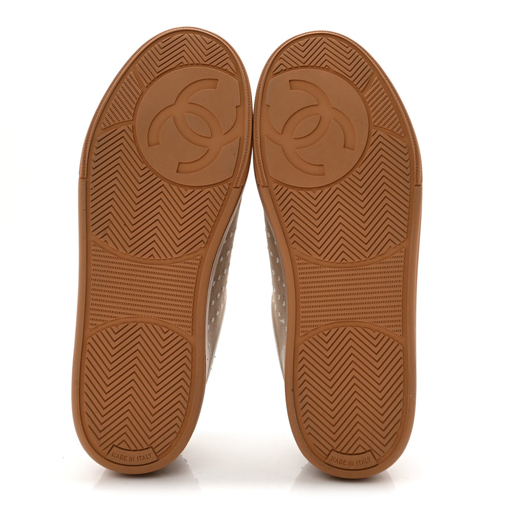 Fabric Suede Calfskin Logo Sneakers 40 Light Beige