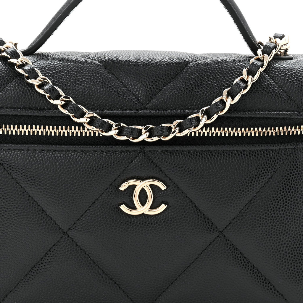 Chanel Caviar Quilted Top Handle Slim Vanity With Chain Black
