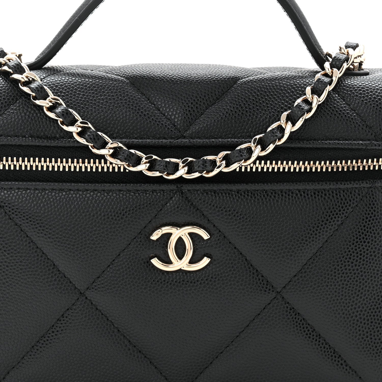 Chanel Caviar Quilted Top Handle Slim Vanity With Chain Black