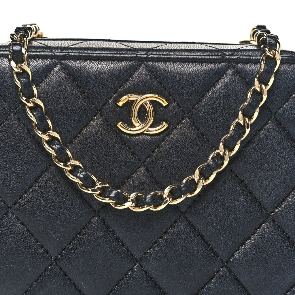 Chanel Lambskin Quilted Small Trendy CC Camera Case With Chain Navy