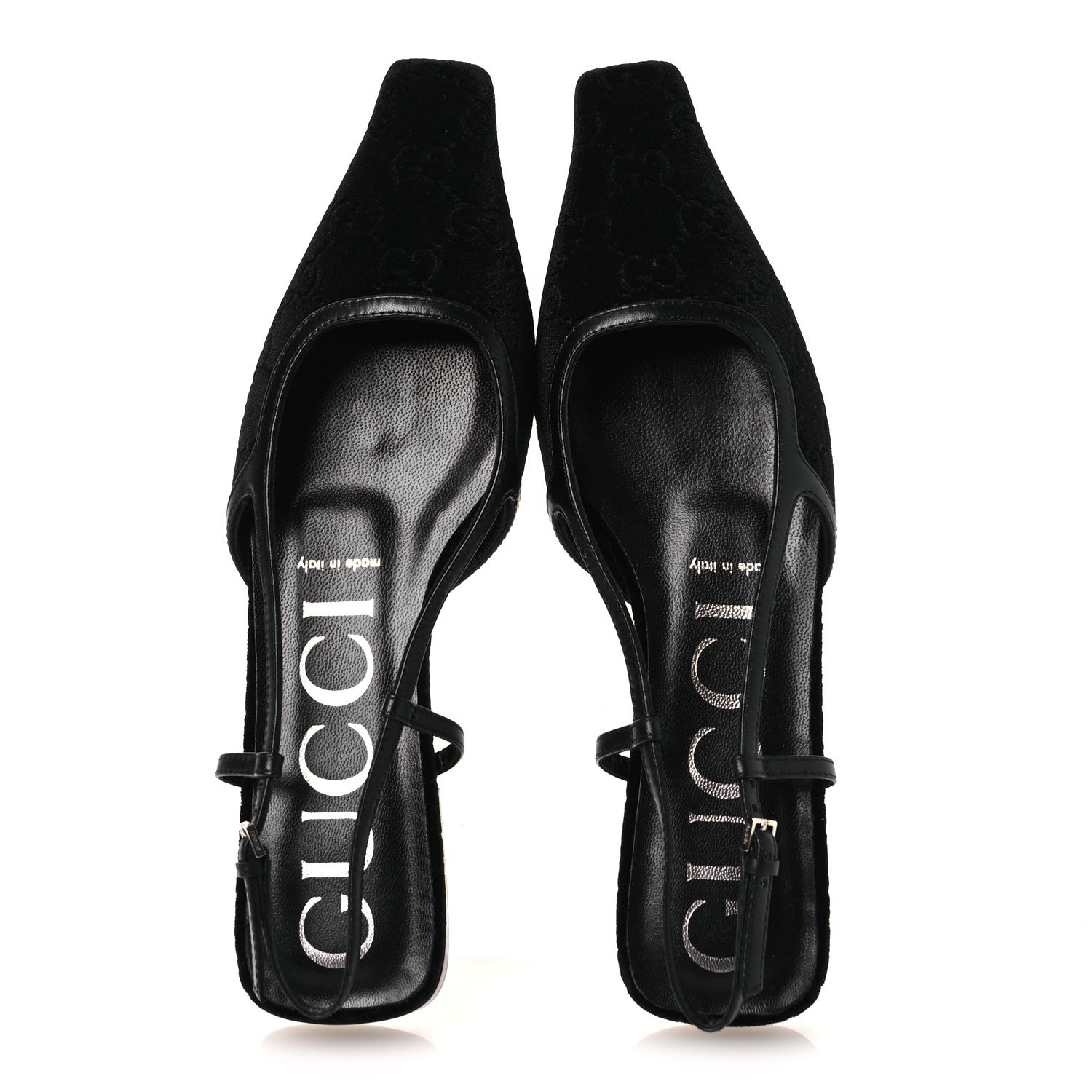 Gucci New Velvet Ashmir GG Monogram Malaga Kid Slingback Ballet Flats 37 Black