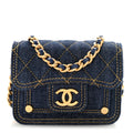 Chanel Denim Quilted Double You Card Holder On Chain Blue