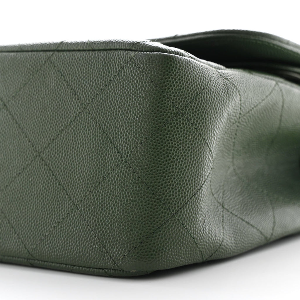 Chanel Caviar Quilted Jumbo Double Flap Green