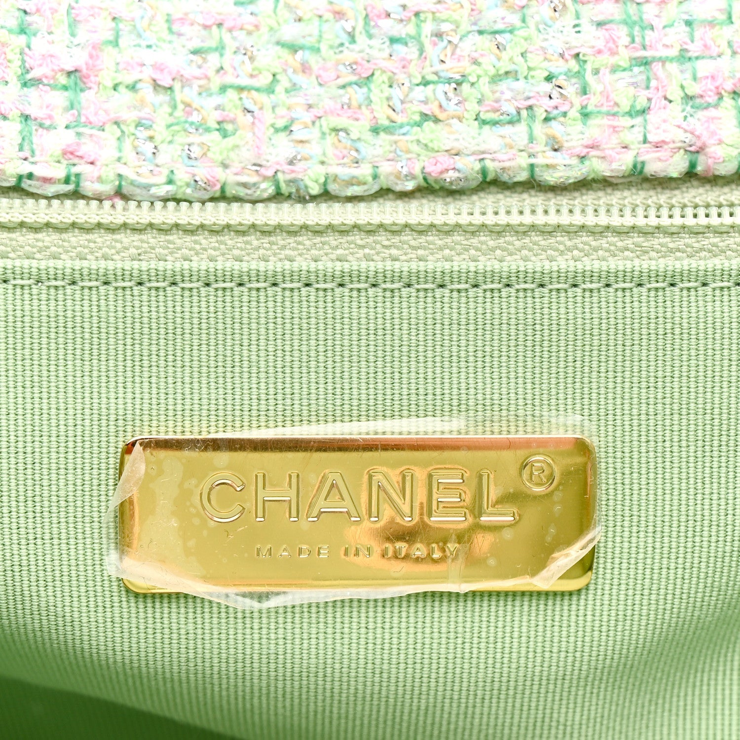 Chanel Tweed Quilted Chanel 19 Backpack Green Pink