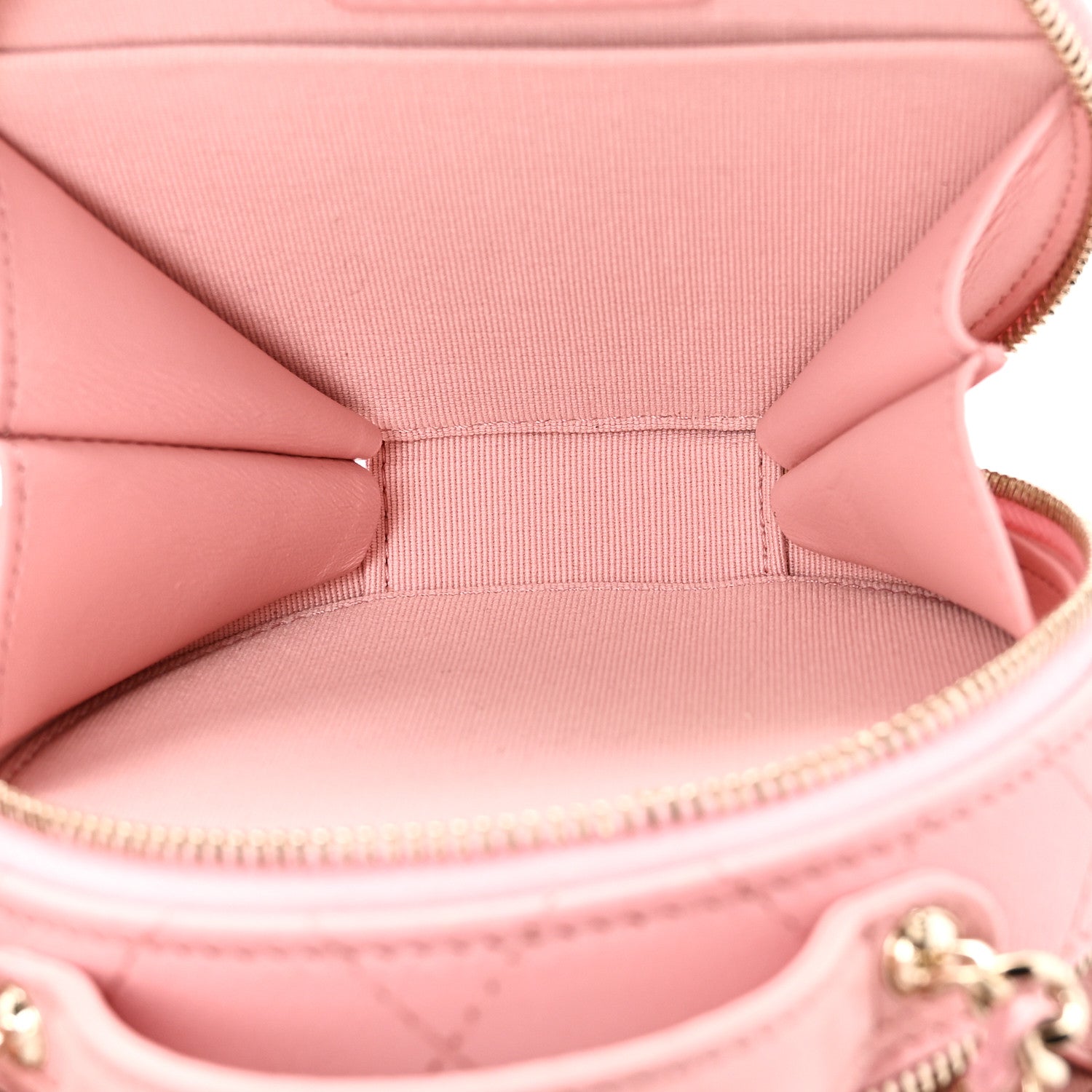 Chanel Caviar Quilted Round Handle With Care Vanity With Chain Pink